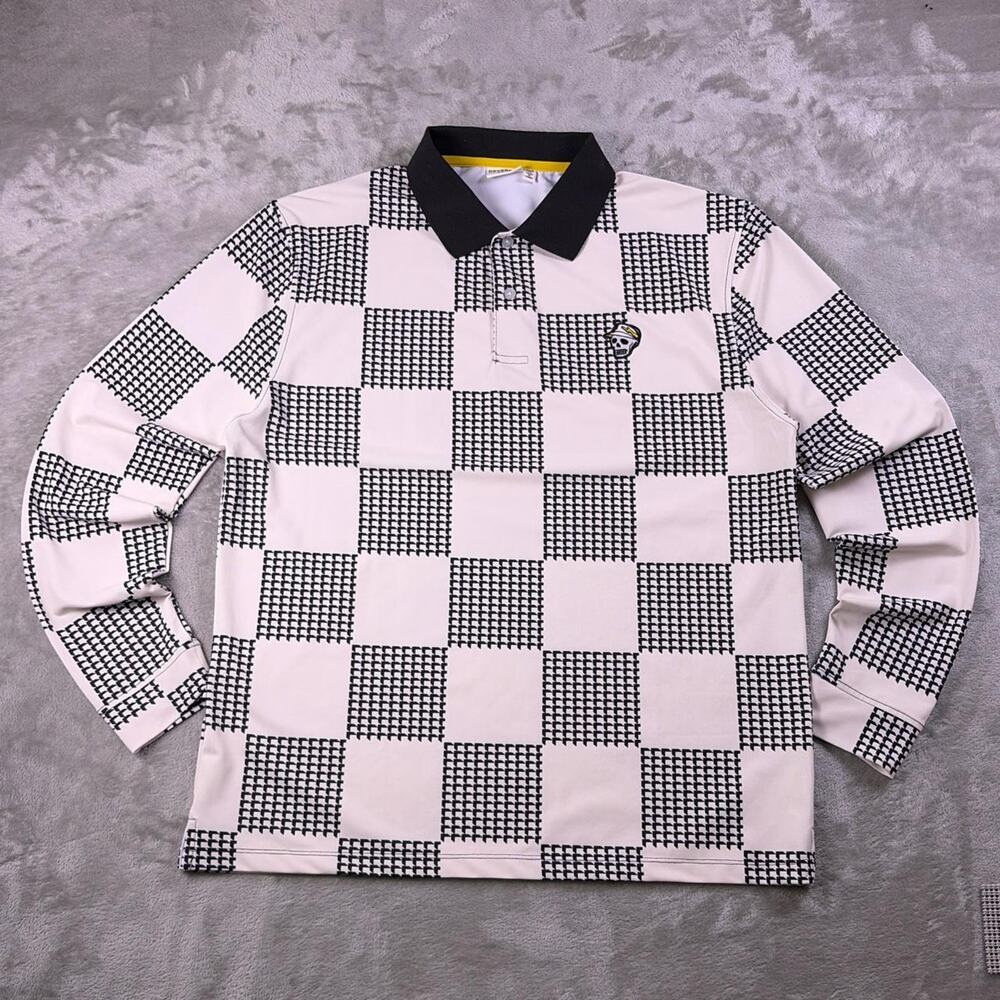 Devereux Golf Performance Polo Shirt Men’s M Black White Checkered Long Sleeve